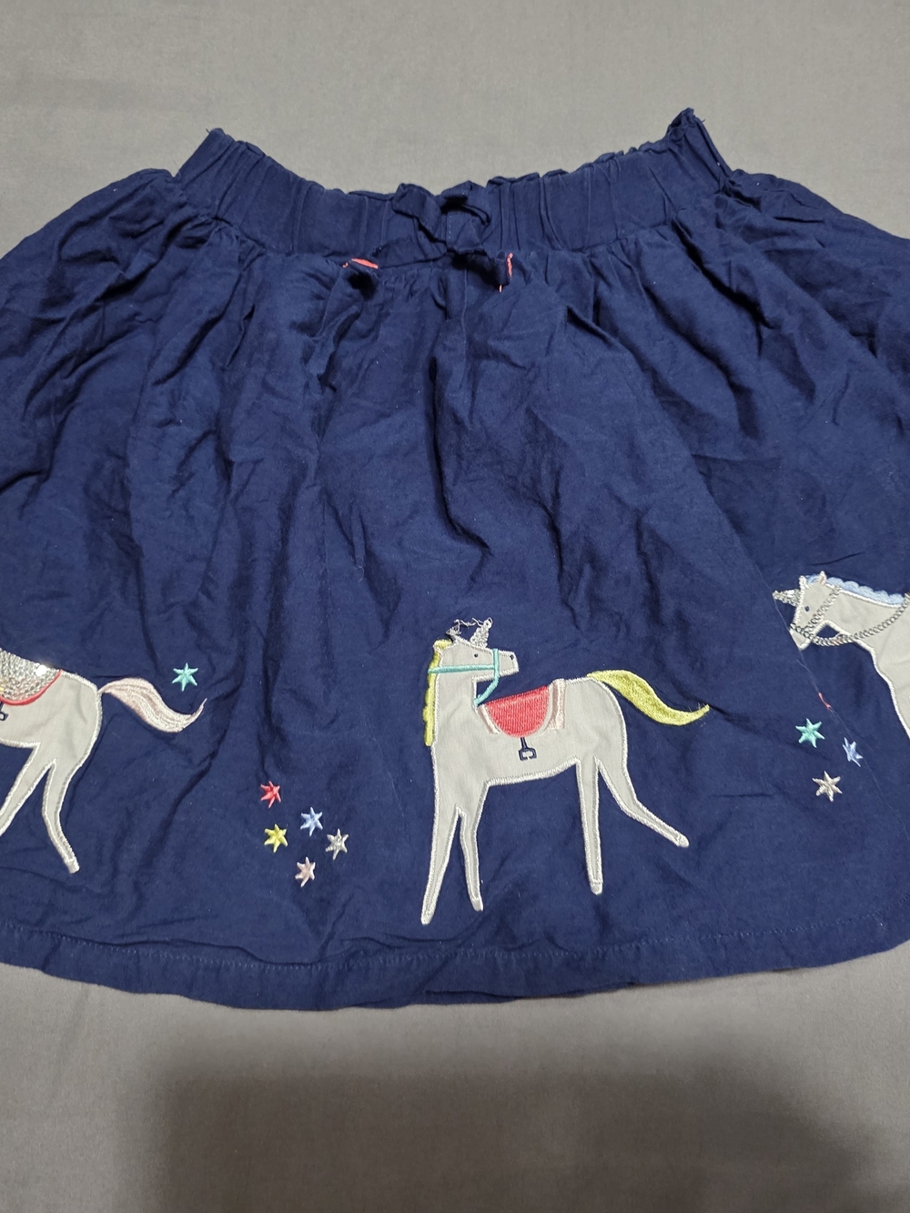 Joules Navy Skirt with Multicolor Horse Embroidery